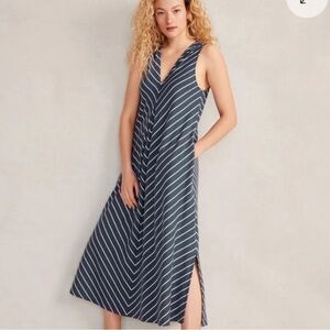 NWT Talbots Haven Well Within Cotton Interlock V Neck Dress, Gray & White, XS